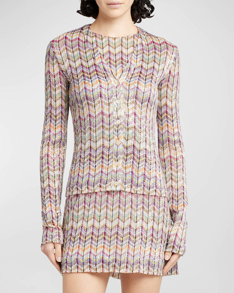 Missoni Chevron Paillette Knit V-Neck Buttoned Cardigan Cover