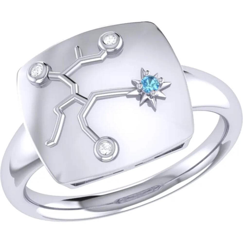 LuvMyJewelry Sagittarius Blue Topaz & Diamond Signet Ring in Silver Cover