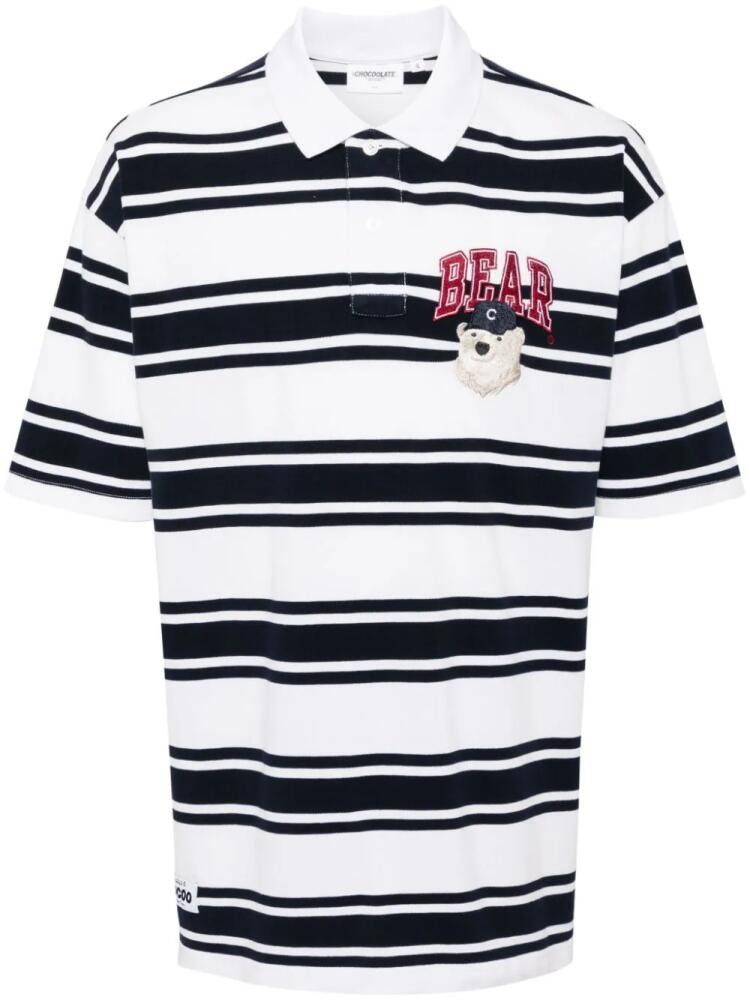 CHOCOOLATE bear-patch striped cotton polo shirt - White Cover