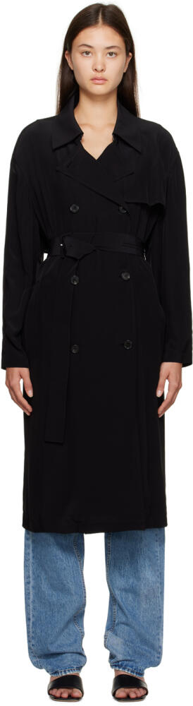 Theory Black Double-Breasted Trench Coat Cover