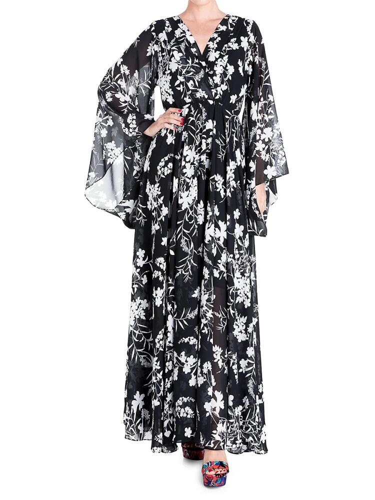 MEGHAN LA Women's Sunset Surplice Floral Chiffon Maxi Dress - Dahlia Black Cover