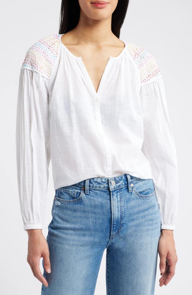 Boden Smocked Shoulder Cotton Shirt in White Cover