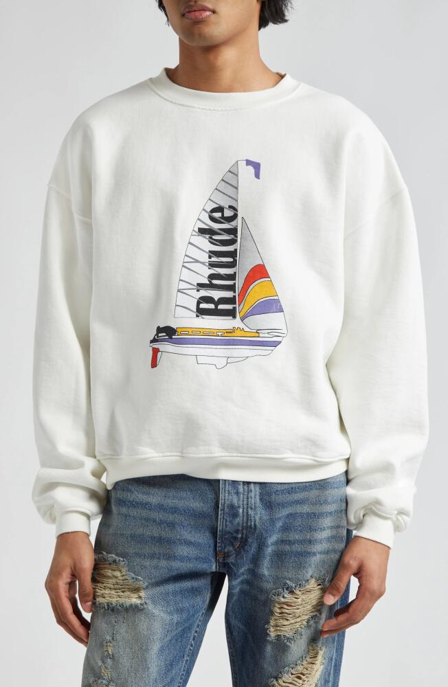 Rhude Catamaran Champion Graphic Sweatshirt in Cream Cover