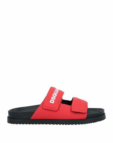 Dsquared2 Man Sandals Red Rubber, Calfskin Cover