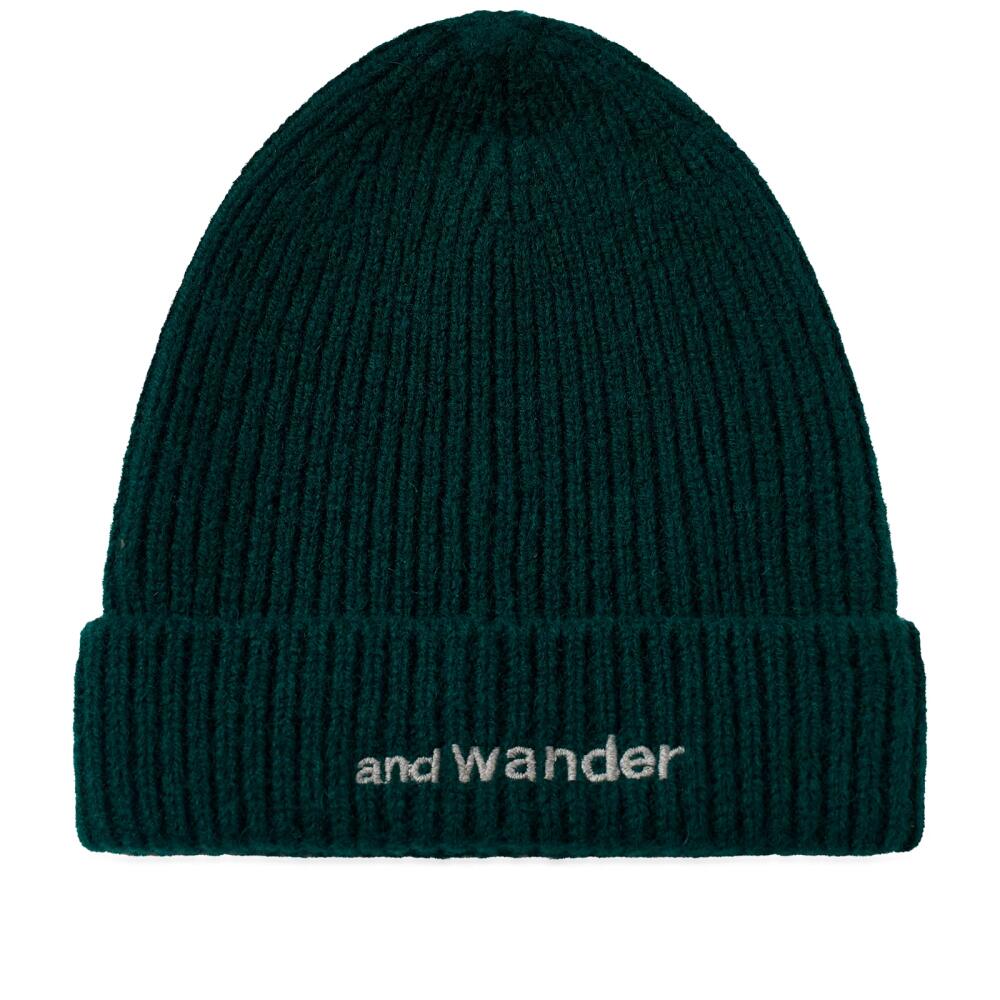 And Wander Men's Shetland Wool Beanie in Green Cover