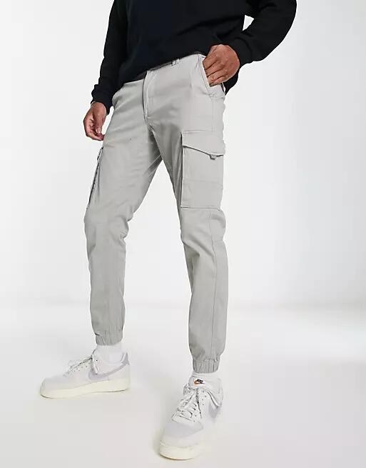 Jack & Jones Intelligence cuffed cargo pants in light gray-Green Cover