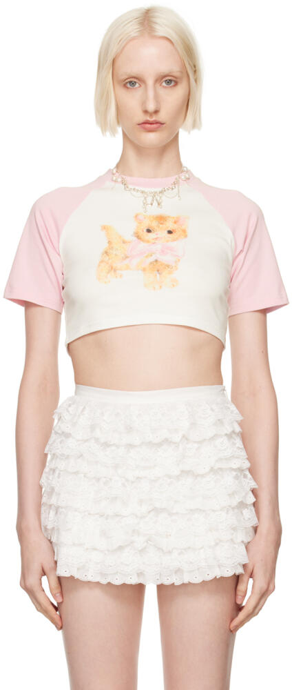 Yuhan Wang White & Pink Cat Raglan T-Shirt Cover