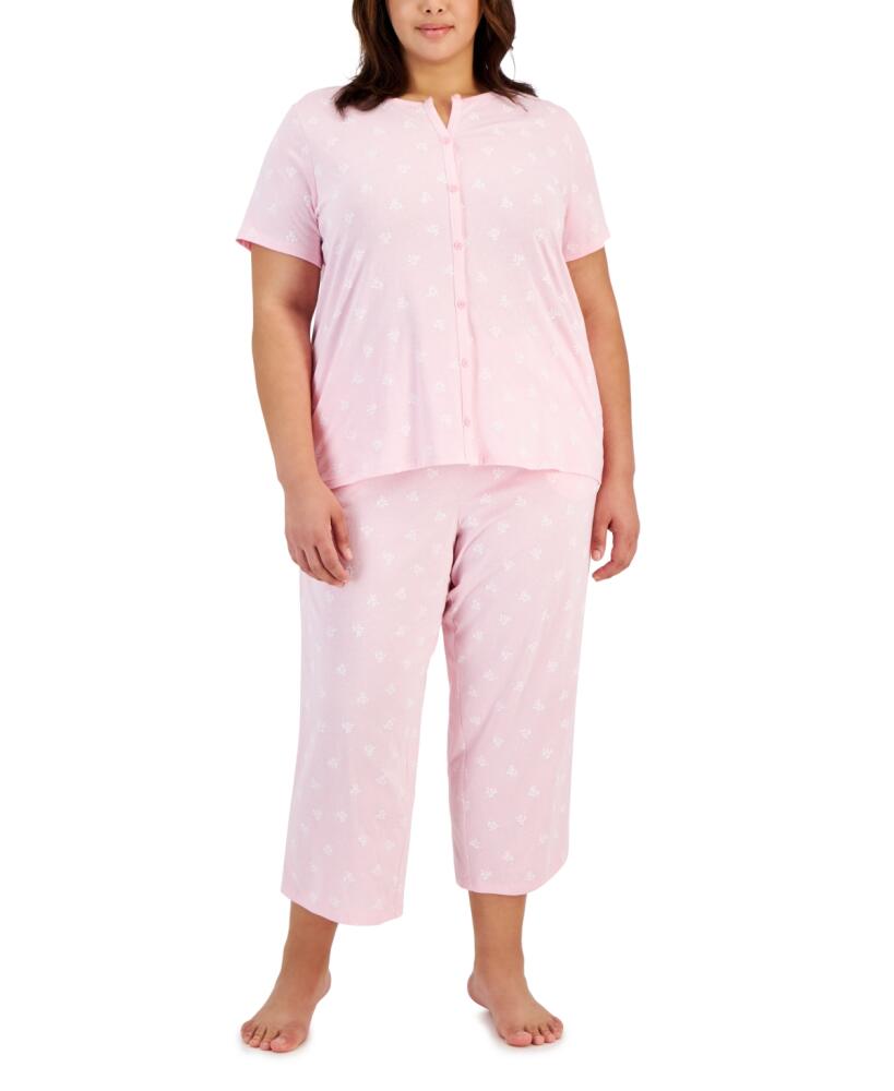 Charter Club Plus Size 2-Pc. Cotton Cropped Pajamas Set, Created for Macy's - Ditsy Floral Cover