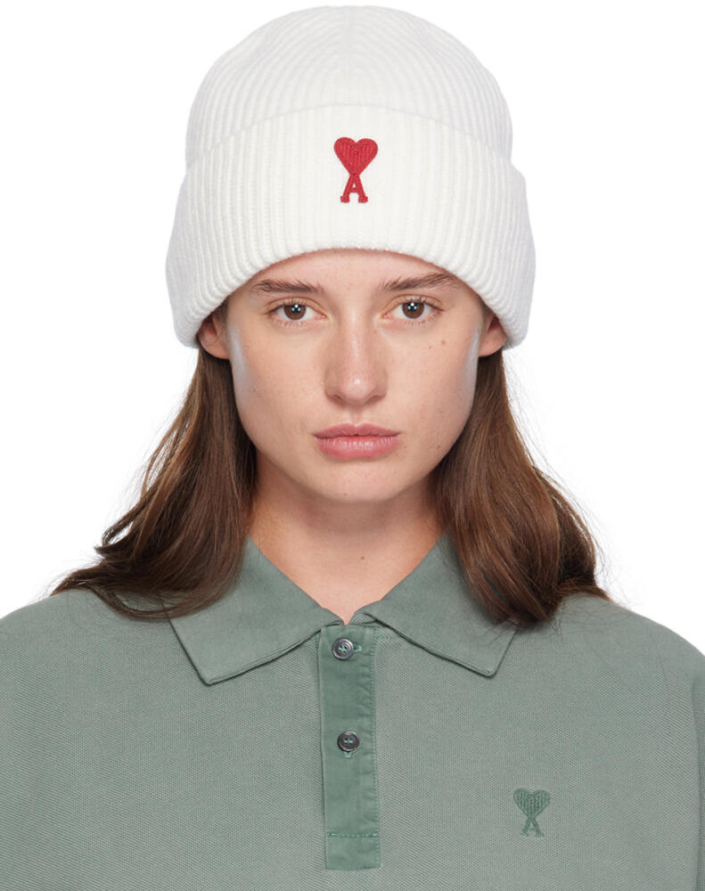 AMI Paris Off-White Red Ami de Cœur Beanie Cover