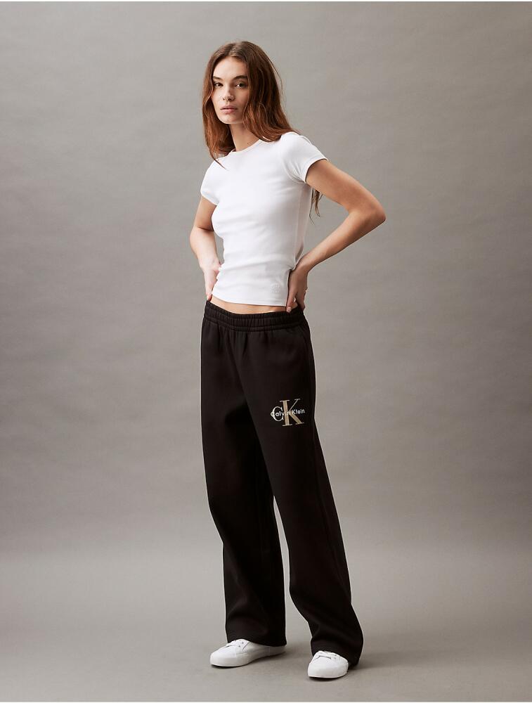 Calvin Klein Women's Monogram Logo Wide Leg Sweatpants - Black Cover