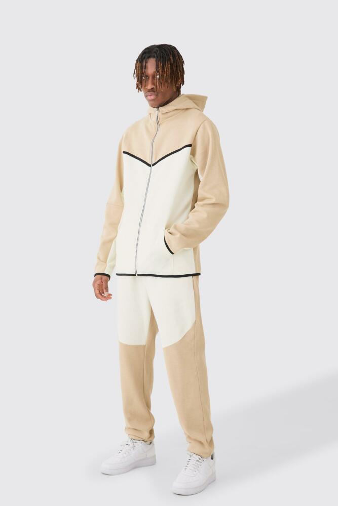 boohoo Mens Tall Slim Fit Color Block Tracksuit - Beige Cover