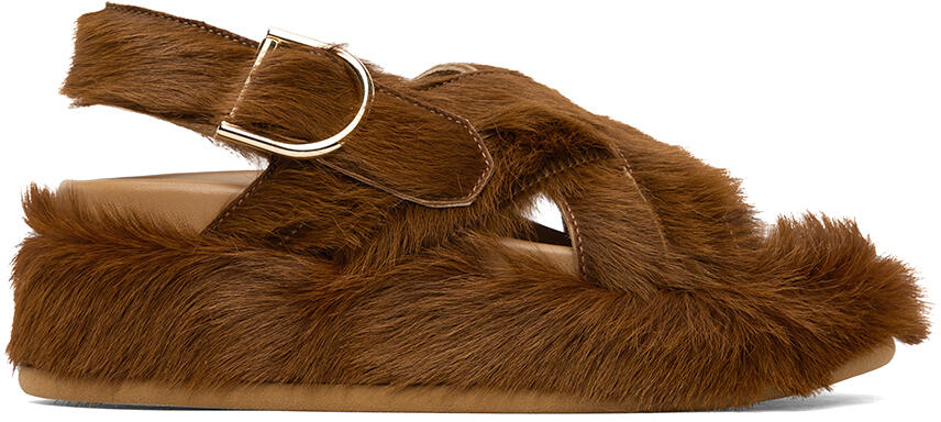 Dries Van Noten SSENSE Exclusive Brown Faux-Fur Sandals Cover