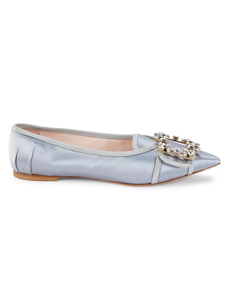 Roger Vivier Women's Crystal Buckle Satin Ballet Flats - Grey Cover