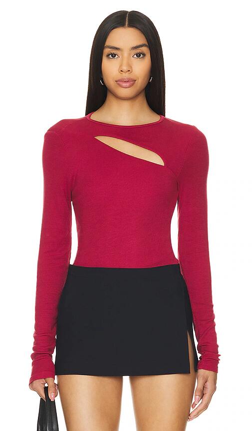 LA Made Verge Peek A Boo Long Sleeve Top in Burgundy Cover