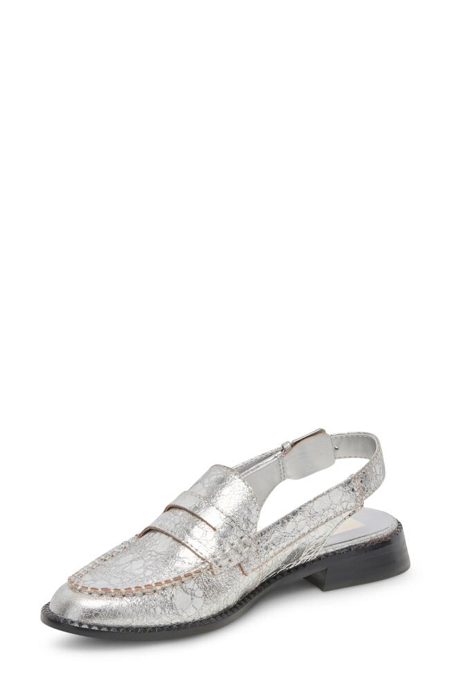 Dolce Vita Hardi Slingback Penny Loafer in Silver Crackled Leather Cover