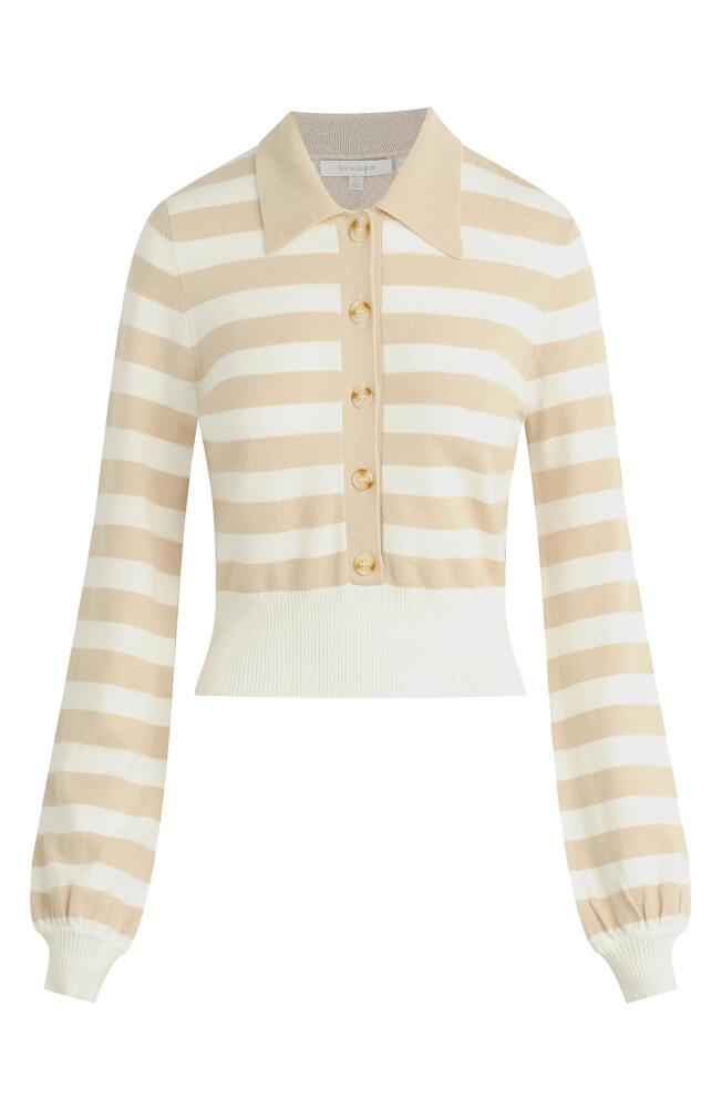 Favorite Daughter The Belle Polo Cardigan in Beige/Ivory Stripe Cover