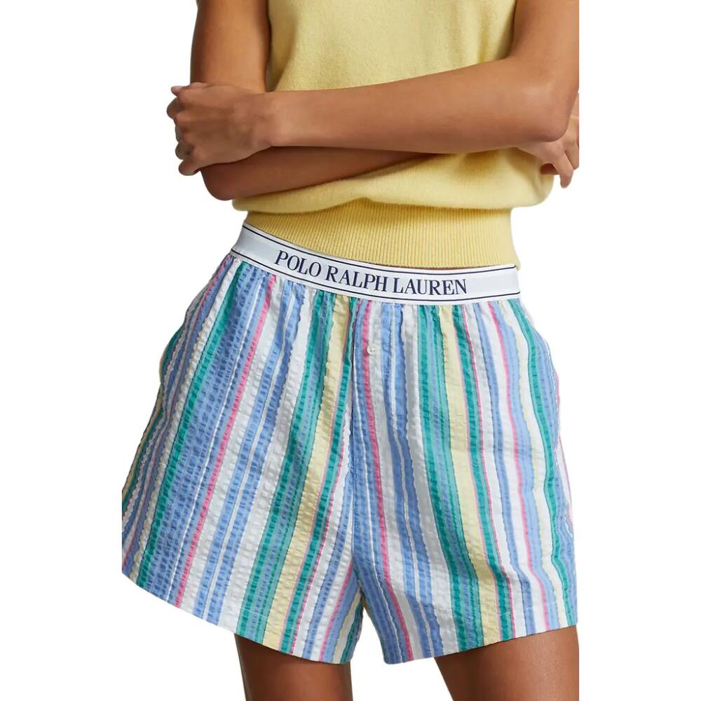 Polo Ralph Lauren Cotton Seersucker Boxer Pajama Shorts in Blue Multi Color Cover