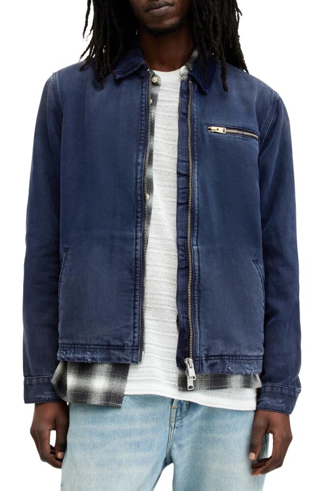 AllSaints Rothwell Distressed Denim Jacket in Starry Blue Cover