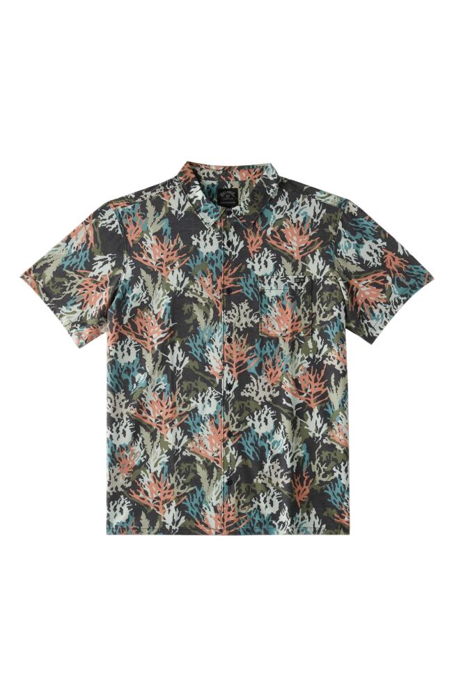 Billabong Coral Print Short Sleeve Button-Up Shirt in Olive Multi Cover