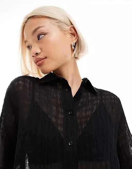 Weekday sheer textured linen mix shirt in black Cover