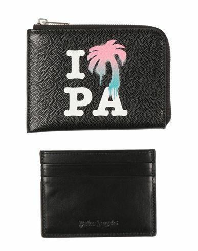 Palm Angels Man Document holder Black Calfskin Cover