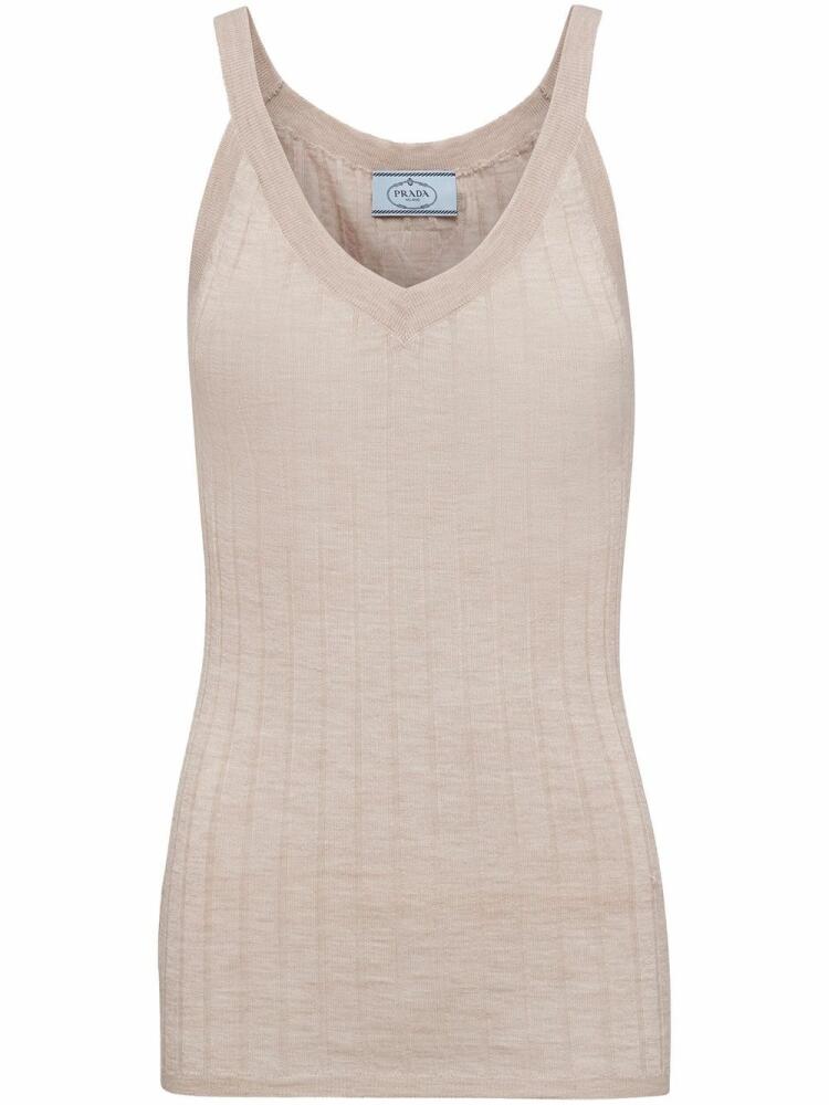 Prada ribbed cashmere tank top - Neutrals Cover