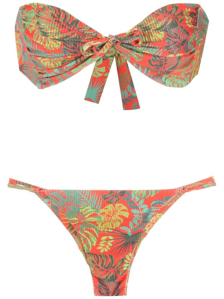 Amir Slama palm leaf print bandeau bikini - Red Cover