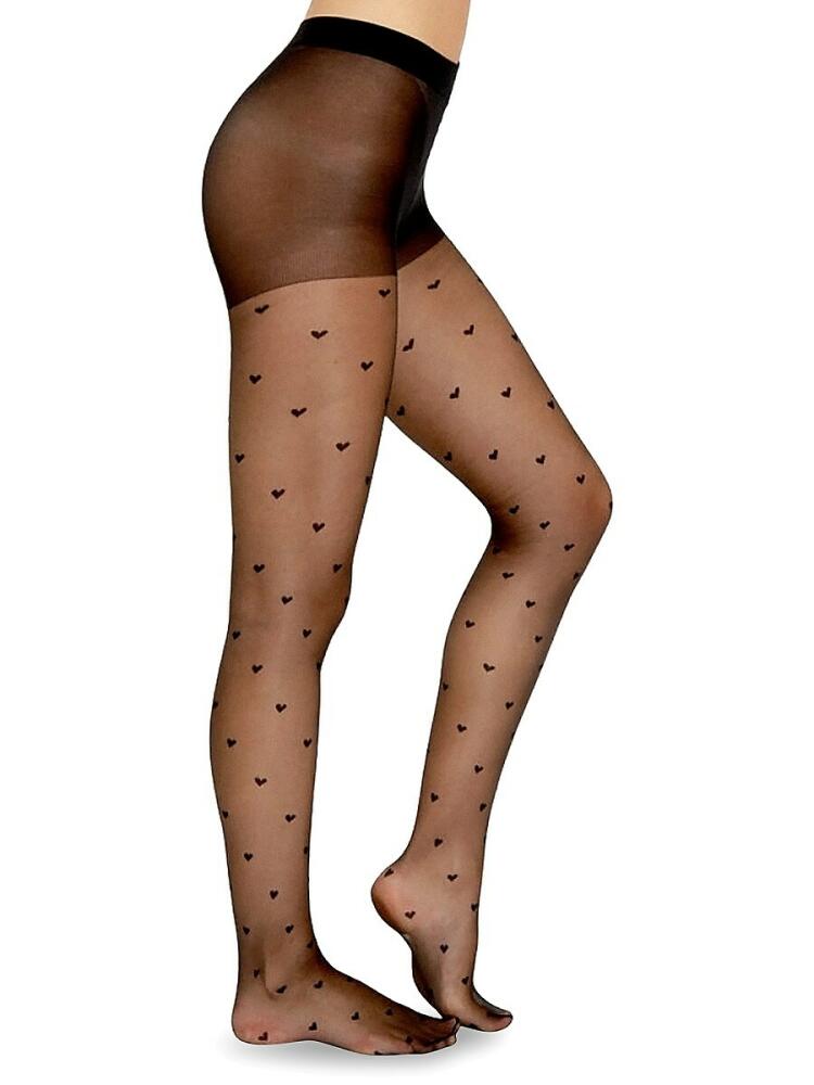 LECHERY Women's 1-Pack Sheer Heart Tights - Black Cover