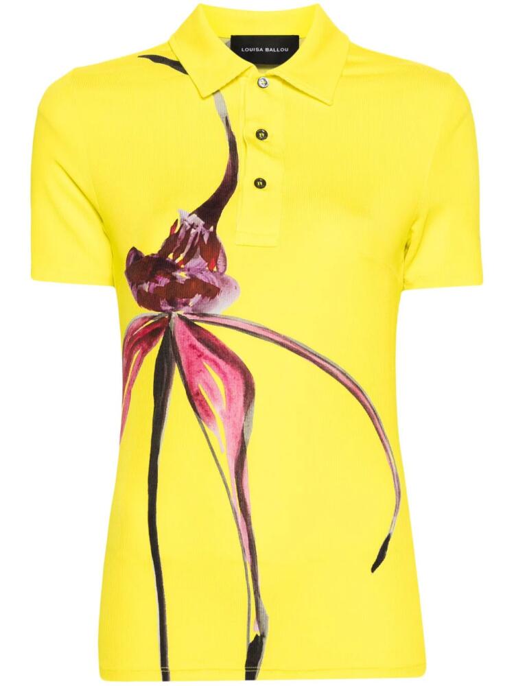 Louisa Ballou floral-print knitted polo shirt - Yellow Cover