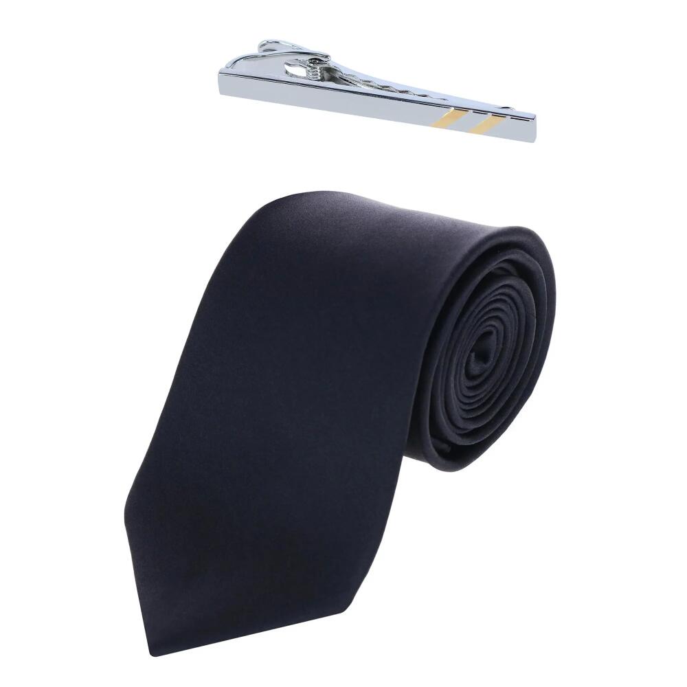 Trafalgar Sutton Silk Neck Tie & Rhodium and Gold Tie Bar Set in Black Cover