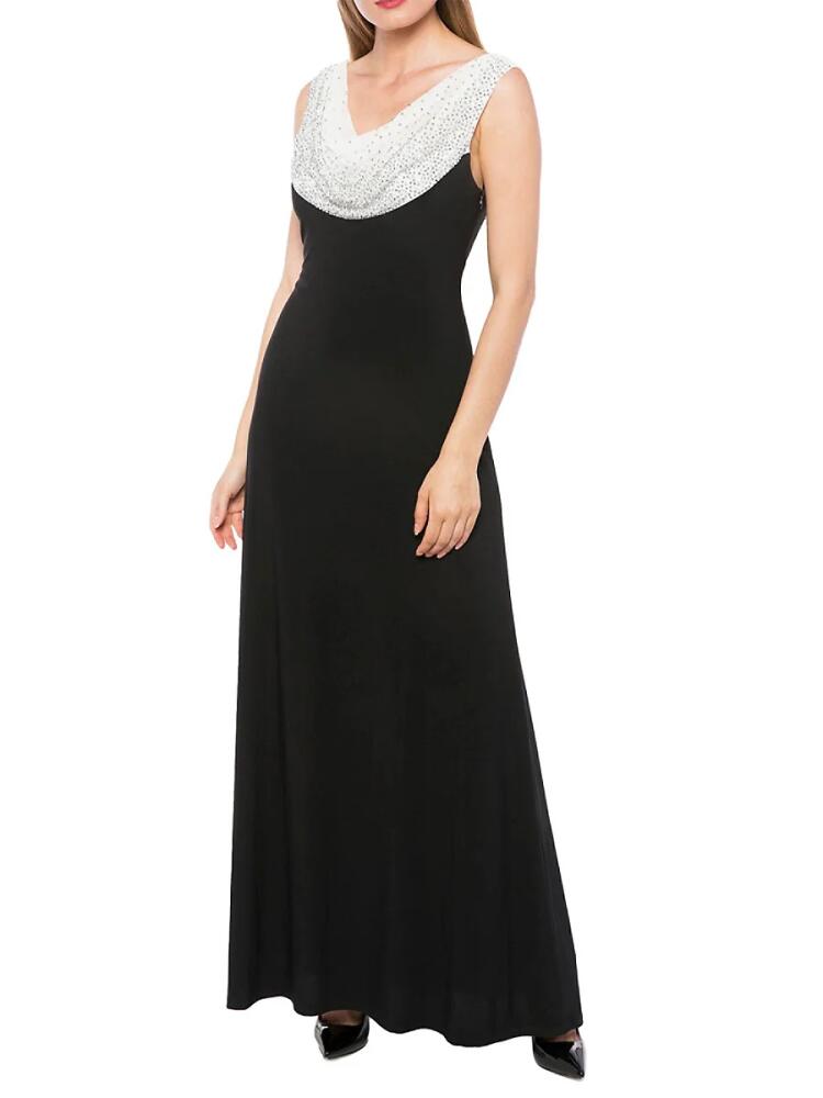 Marina Women's Cowl Neck Drape Column Gown - Black Ivory Cover