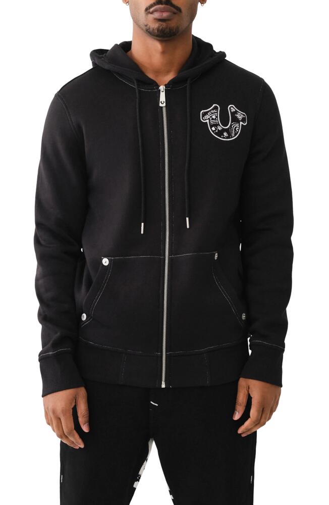 True Religion Brand Jeans Embroidered Zip Hoodie in Jet Black Cover