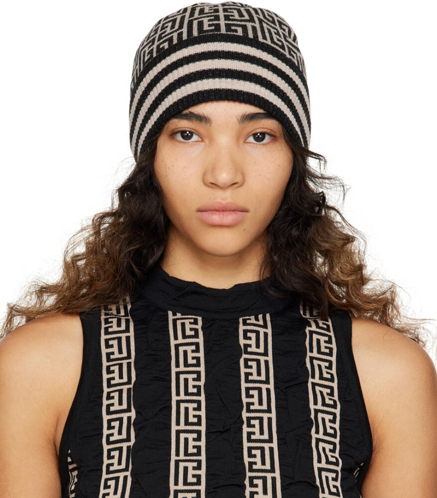 Balmain Black & Taupe Monogram Beanie Cover