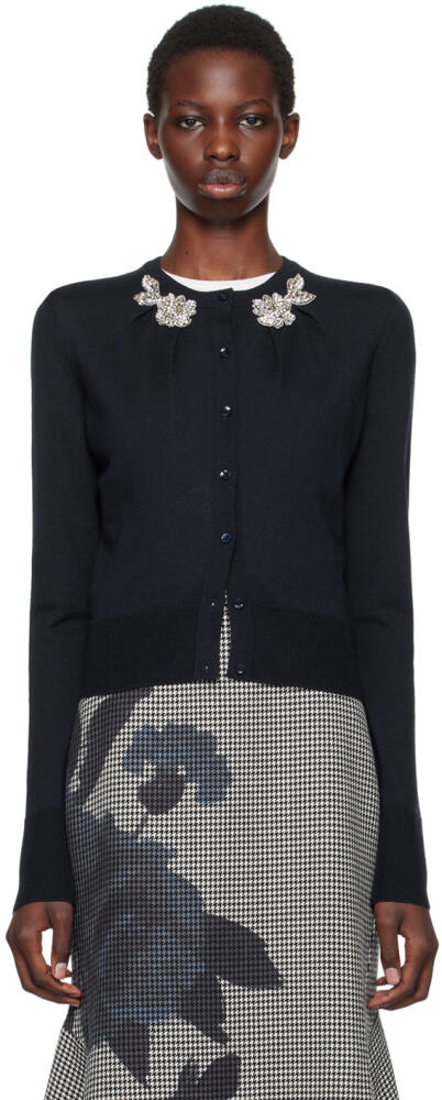 Erdem Navy Drape Knit Detail Cardigan Cover