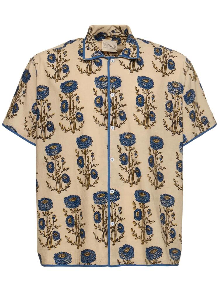 HARAGO Floral Print Cotton S/s Shirt Cover