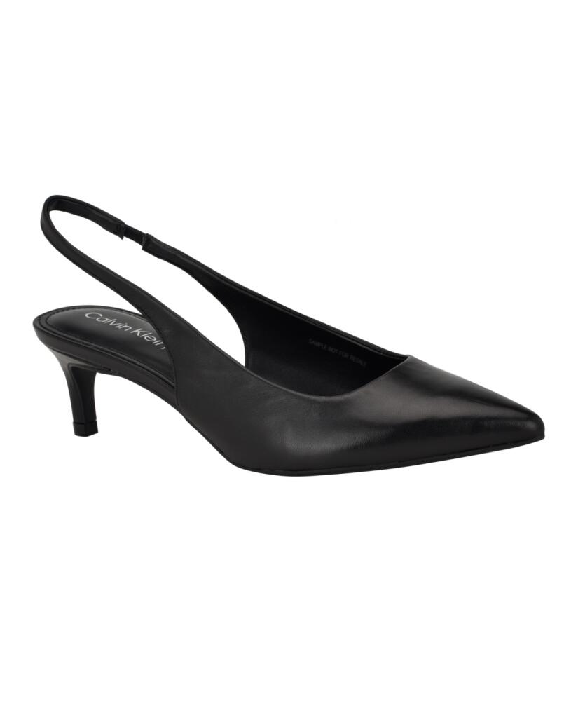 Calvin Klein Women's Dainty Pointy Toe Low Heel Slingback Pumps - Black Leather Cover