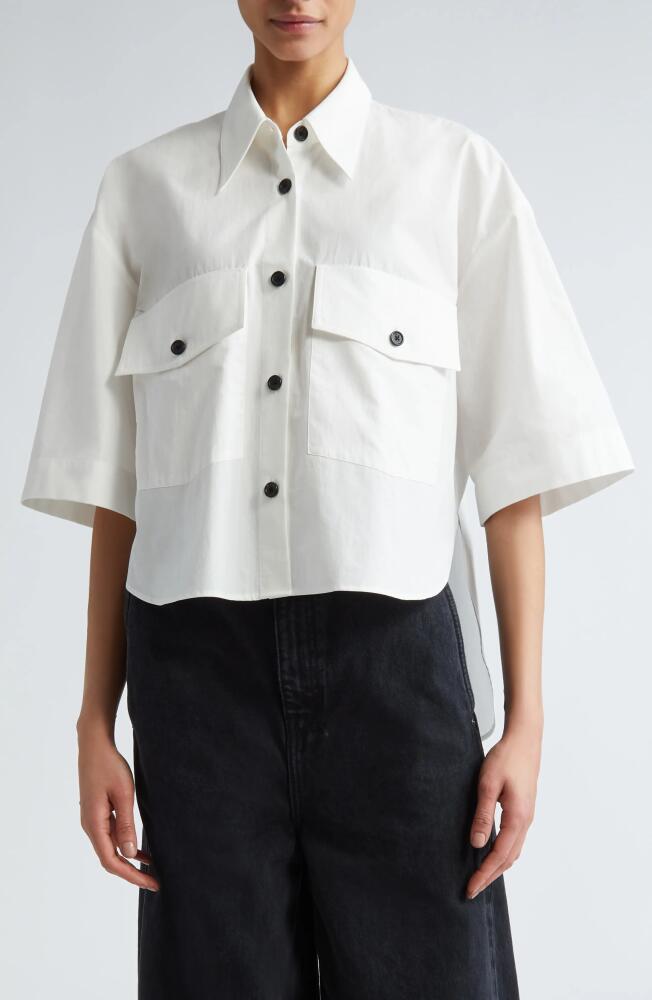 Khaite The Mahsha High-Low Cotton Poplin Button-Up Shirt in White Cover