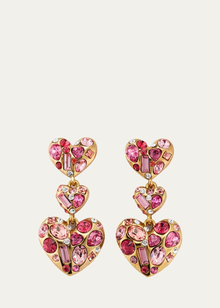 Oscar de la Renta Golden Gemstone Heart Chandelier Earrings Cover