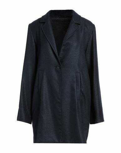 Fedeli Woman Overcoat & Trench Coat Midnight blue Linen, Silk Cover