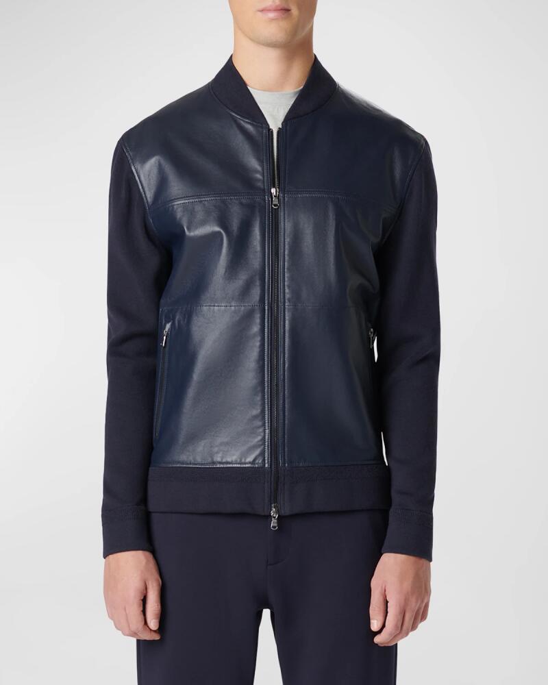 Bugatchi Men's Full-Zip Leather Bomber Jacket Cover