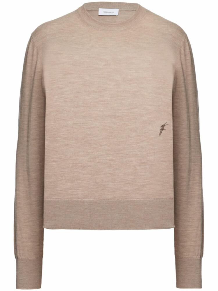 Ferragamo logo-embroidered crew-neck jumper - Neutrals Cover