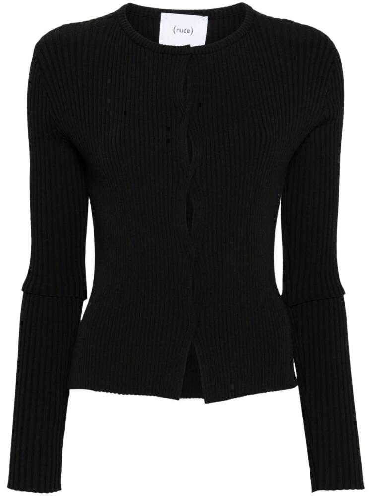 Nude cut-out detail ribbed cardigan - Black Cover