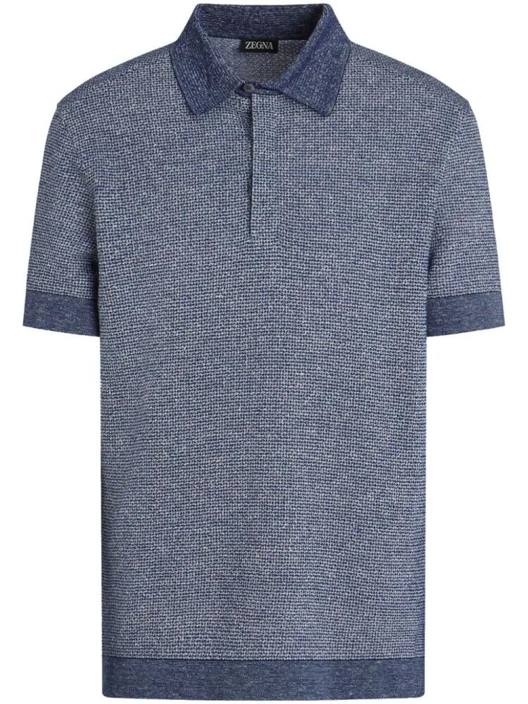 Zegna mélange waffle-knit polo shirt - Blue Cover