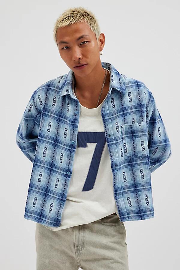 BDG Cropped Plaid Flannel Shirt Top in Pale Blue Cover