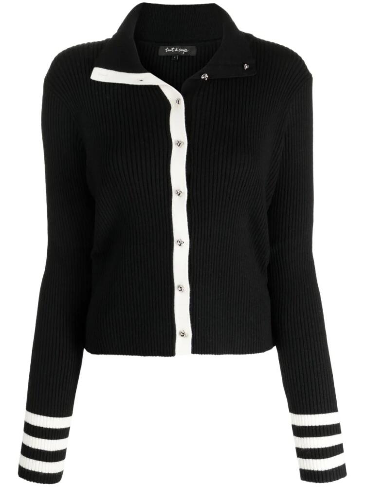 tout a coup contrast-trim button-front cardigan - Black Cover