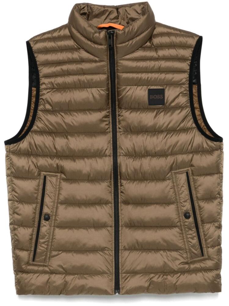 BOSS logo-patch water-repellent gilet - Brown Cover