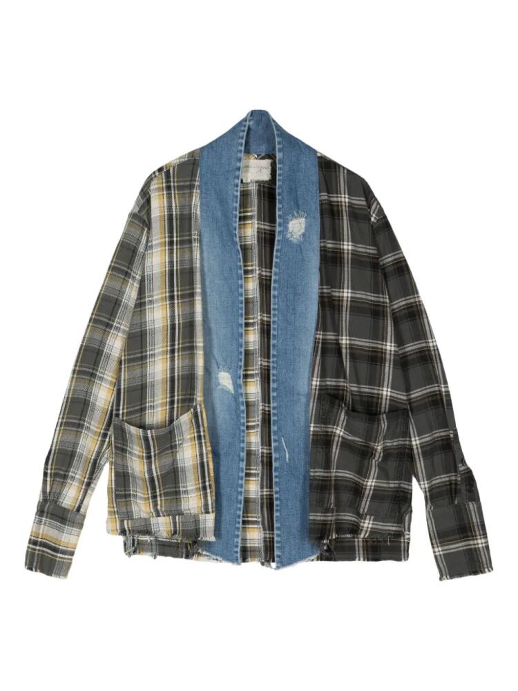 Greg Lauren plaid-check patchwork jacket - Blue Cover