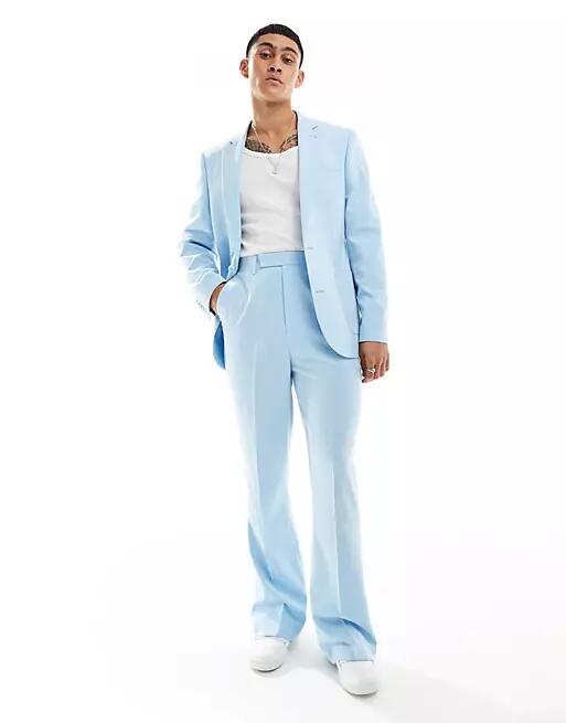 ASOS DESIGN high waist flare suit pants in cornflower blue Cover