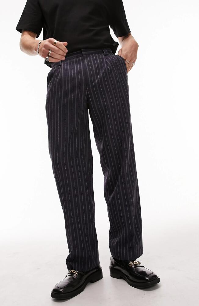 Topman Stripe Wide Leg Suit Pants in Navy Cover