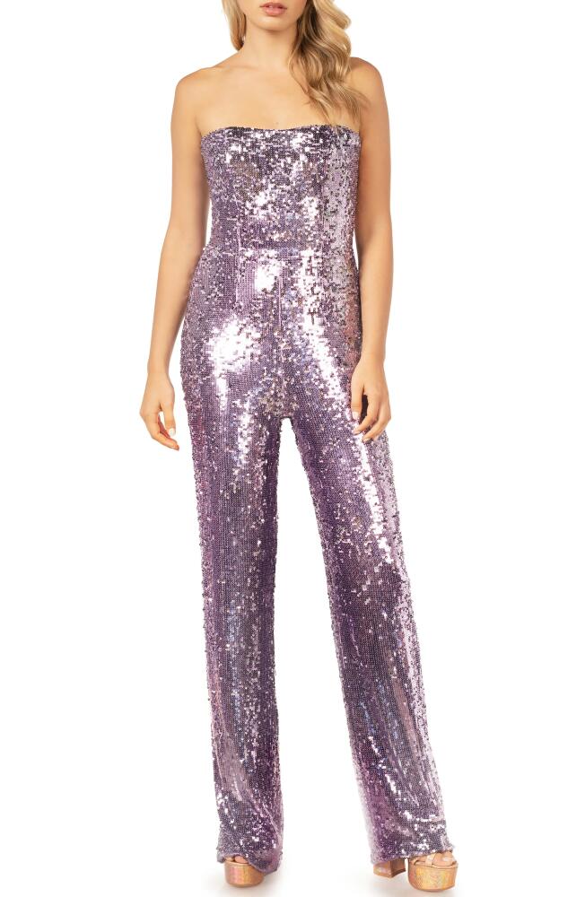 Dress the Population Andy Sequin Strapless Jumpsuit in Lavender Multi Cover